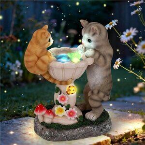 Garden Cat Statue with Solar Lights - Outdoor Garden Decor Kitten Ornament